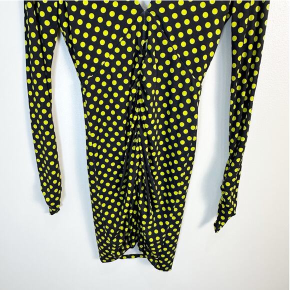 Le Superbe Elastica Black Yellow Neon Polka Jersey Mini Dress Cut Out Back XS - Picture 4 of 14